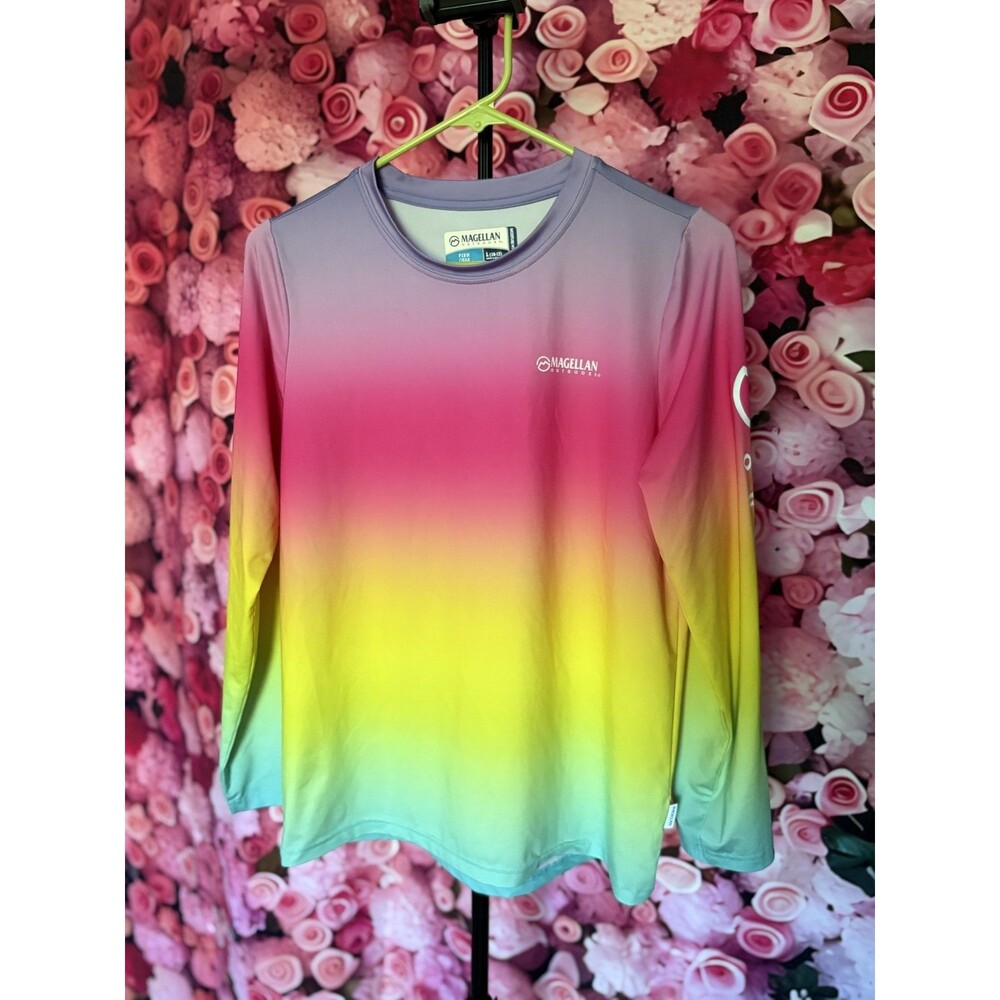 Magellan Outdoors Girls Large 10-12 Ombre Fishing Shirt Fish Gear Long Sleeve